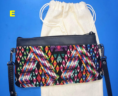 Guatemalan Leather Huipil Crossbody Clutch, Fair Trade Artisan Purse, Multi Card bag