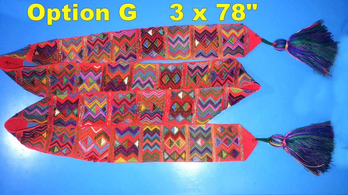 Vintage Red / Green Unique Guatemala Handmade WEAVED Cotton SASH CINTA from Aguacatan