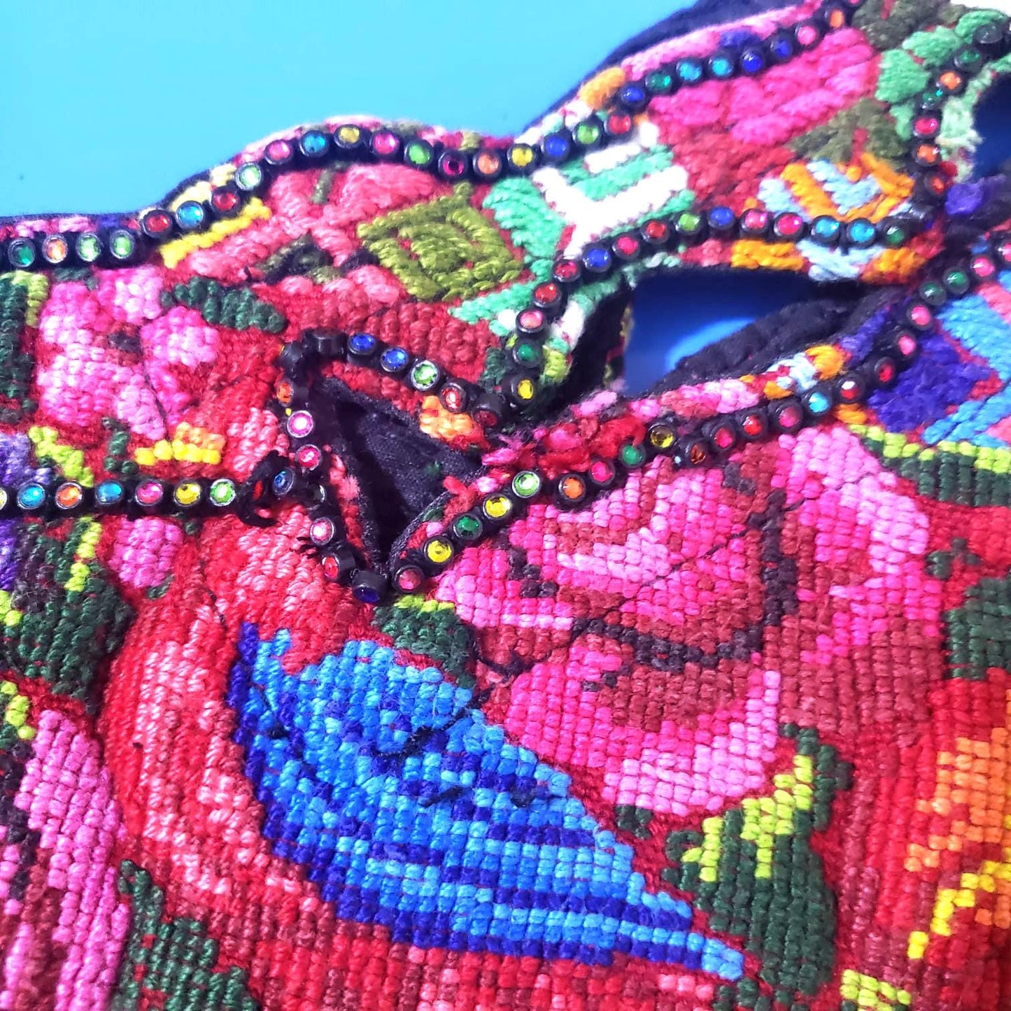 Vintage cotton unique RED handmade weaved Mayan TACTIC COBAN huipil