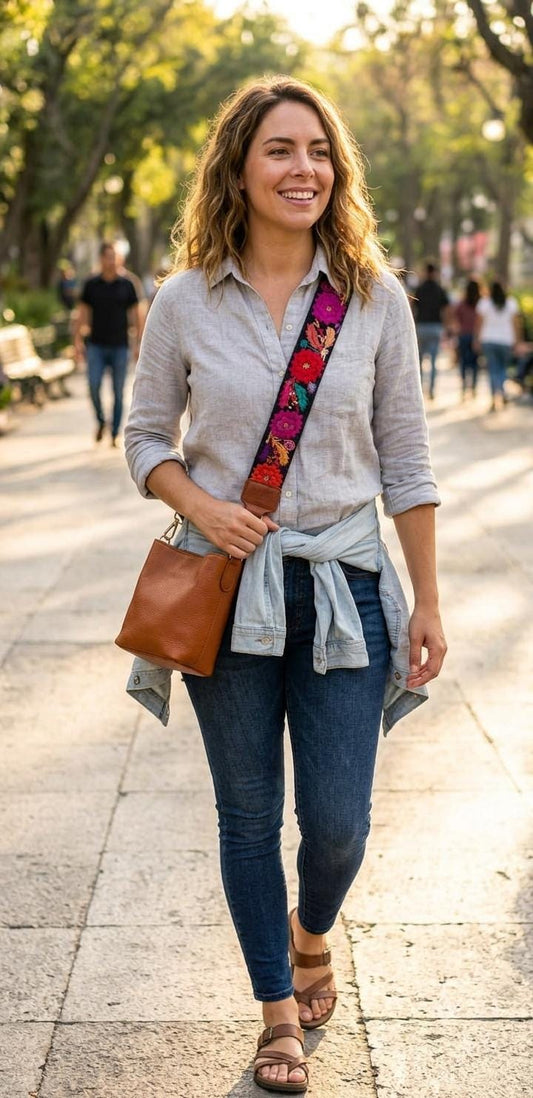 Guatemalan Handmade Leather Embroidered CAMERA / BAG STRAP