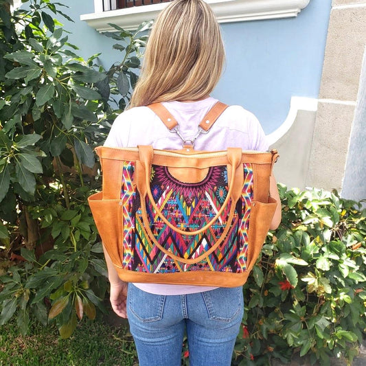 Convertible backpack crossbody diaper genuine leather pockets huipil day bag