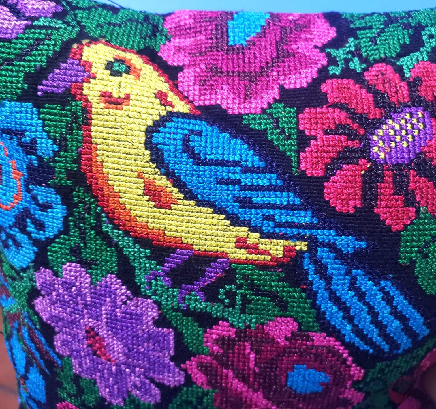 MINI Guatemala Pillow, PARROT Family Artistic Cushion 10x10, Birds Pillow Case