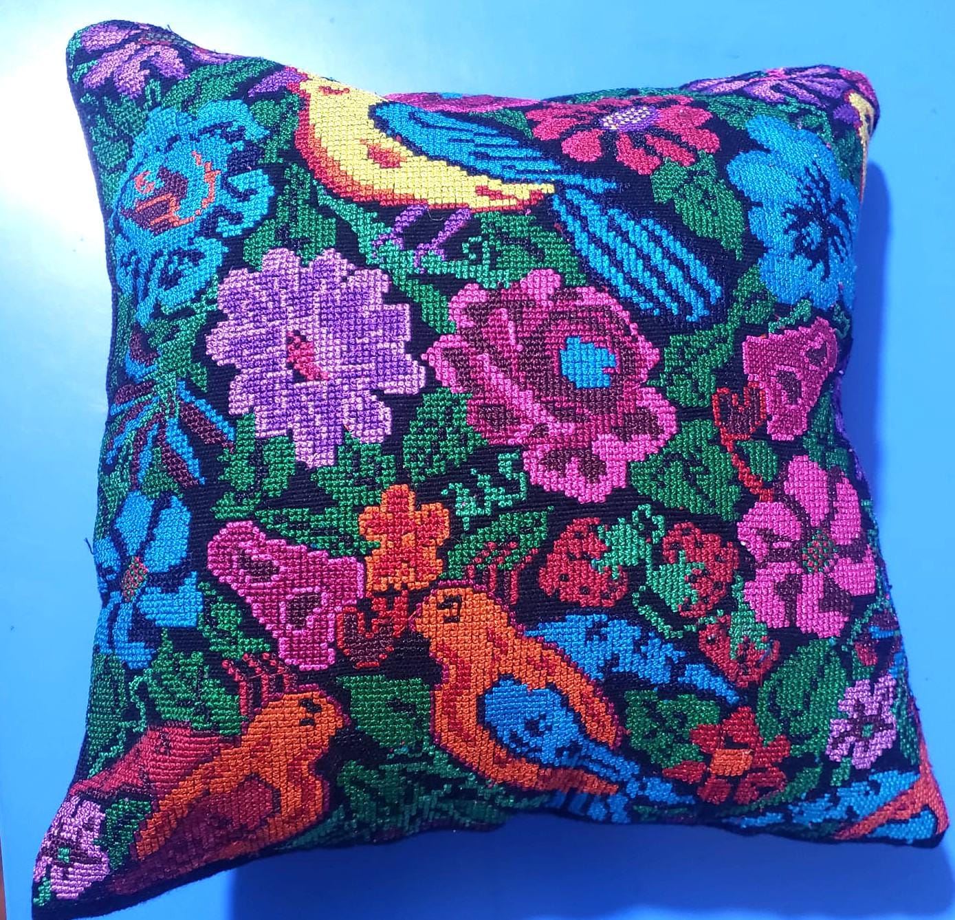 MINI Guatemala Pillow, PARROT Family Artistic Cushion 10x10, Birds Pillow Case