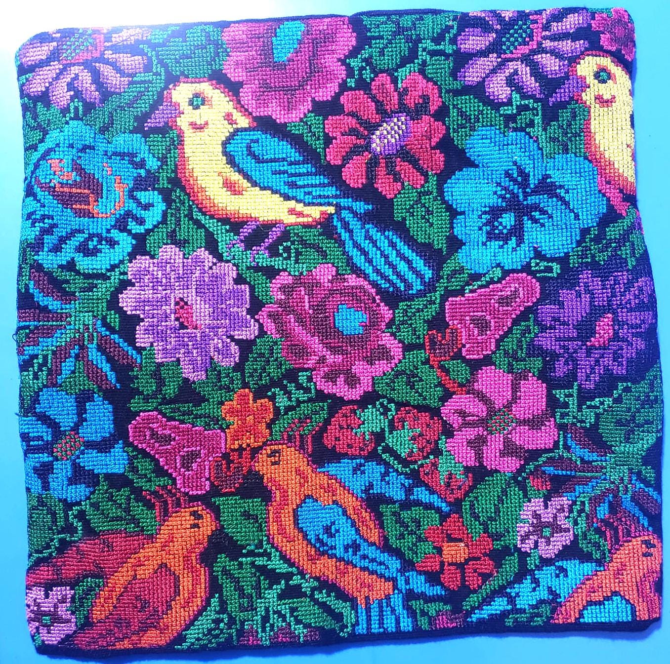 MINI Guatemala Pillow, PARROT Family Artistic Cushion 10x10, Birds Pillow Case