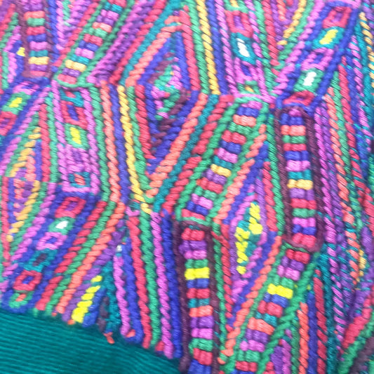 Vintage Guatemalan Unique Red Handmade Weaved Cotton -NEBAJ Huipil- Birds Horses and Geometric Patterns