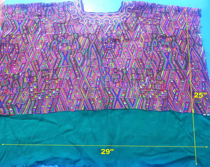 Vintage Guatemalan Unique Red Handmade Weaved Cotton -NEBAJ Huipil- Birds Horses and Geometric Patterns