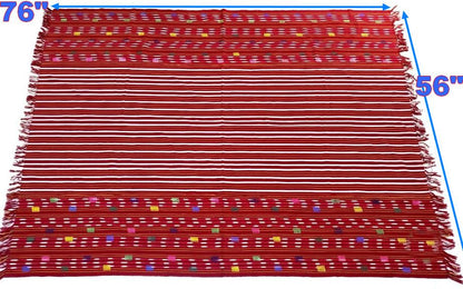 Solola Cotton Handwoven Burgundy Tablecloth With Fringes 56x76 inches