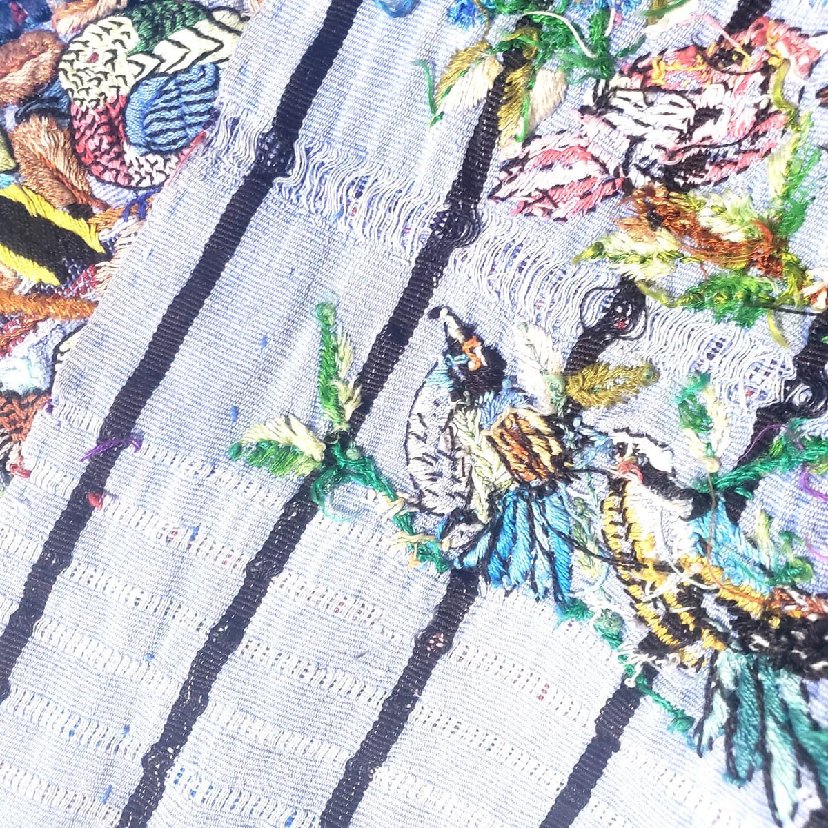 Handmade Purple EMBROIDERED Guatemalan Santiago Atitlan COTTON WALL "Mayan Bird Family" Tapestry