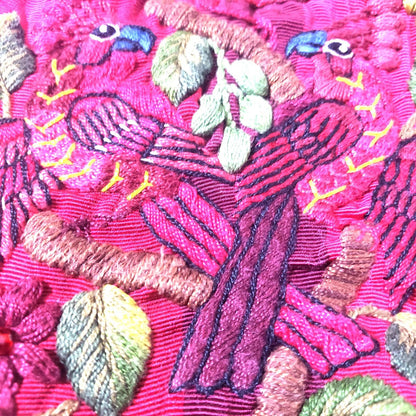 Handmade Burgundy EMBROIDERED Guatemalan Santiago Atitlan COTTON WALL "Mayan Bird Family" Tapestry