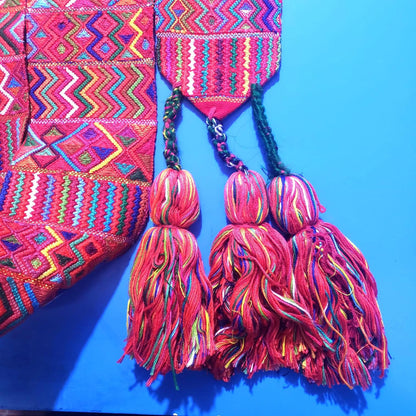 Vintage Red / Green Unique Guatemala Handmade WEAVED Cotton SASH CINTA from Aguacatan