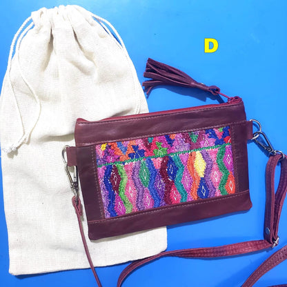 Aesthetic Woman Guatemalan Leather Huipil CROSSBODY Wristlet CLUTCH PURSE - Wristlet