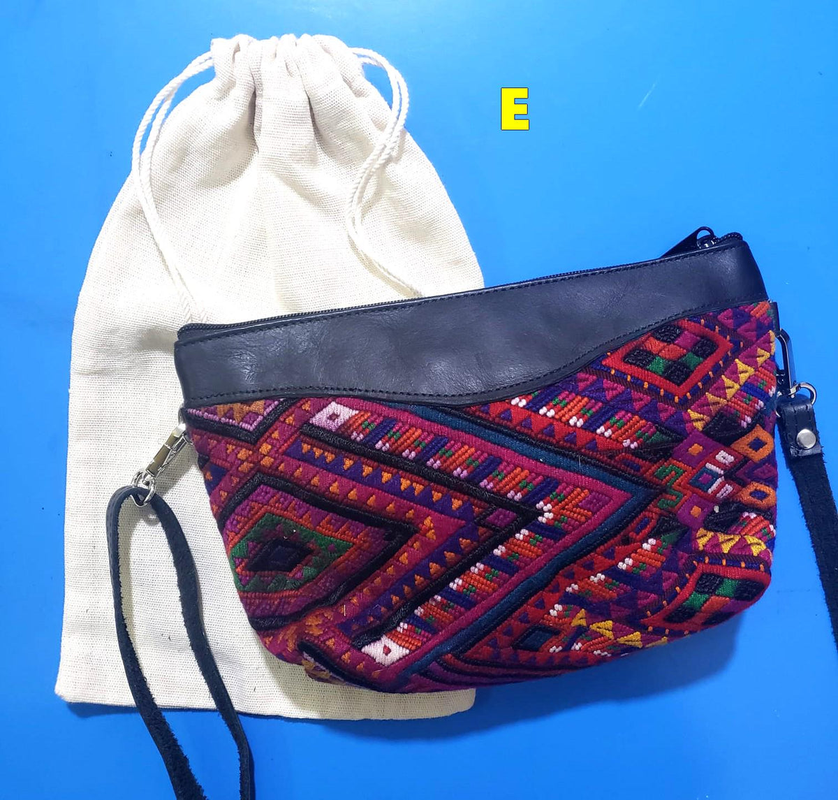 Guatemalan Leather Huipil Wristlet Clutch: Fair Trade Crossbody Purse