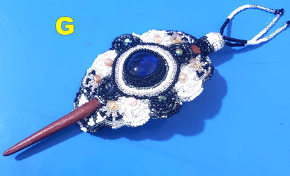 Czech Seed Bead Hair Clip Barrette: Guatemalan Leather & Wood