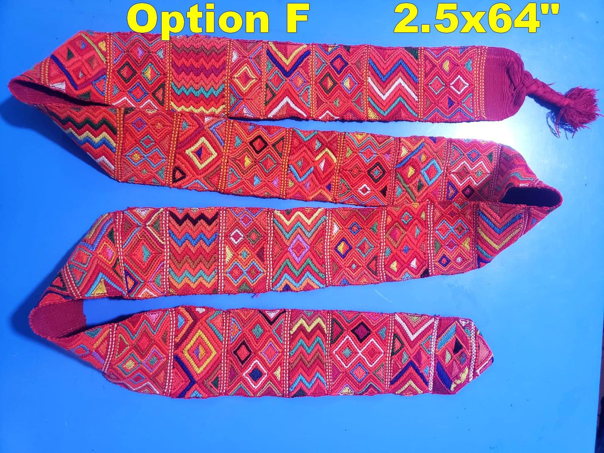 Vintage Red / Green Unique Guatemala Handmade WEAVED Cotton SASH CINTA from Aguacatan
