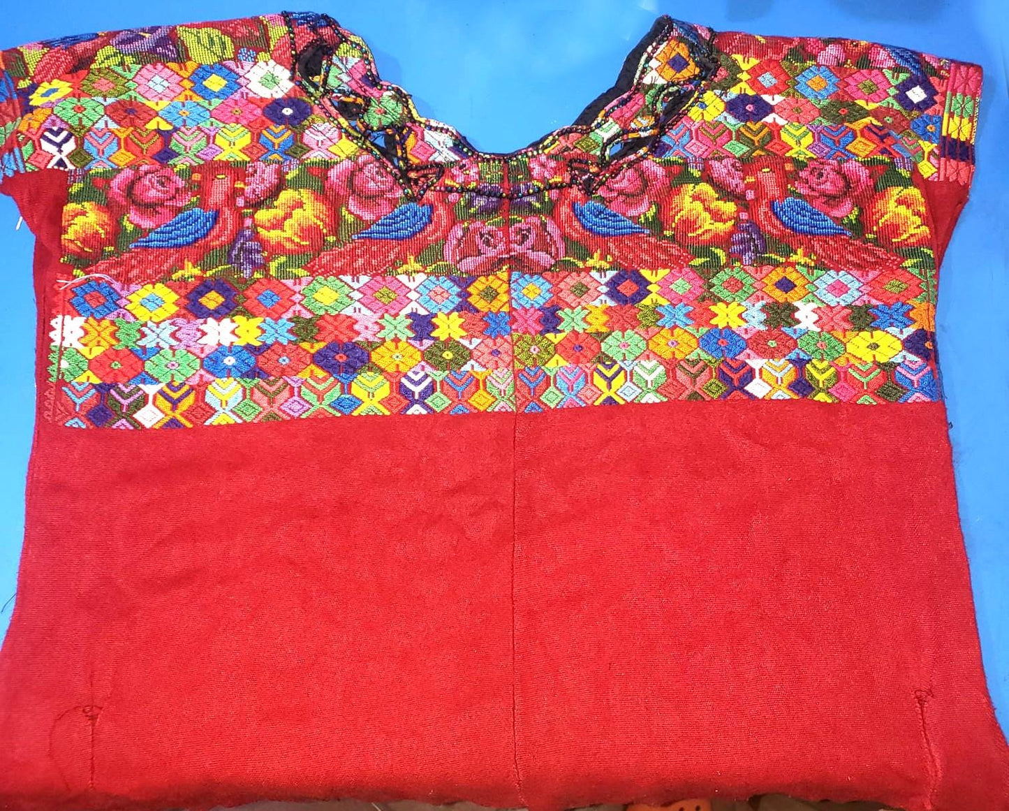 Vintage cotton unique RED handmade weaved Mayan TACTIC COBAN huipil