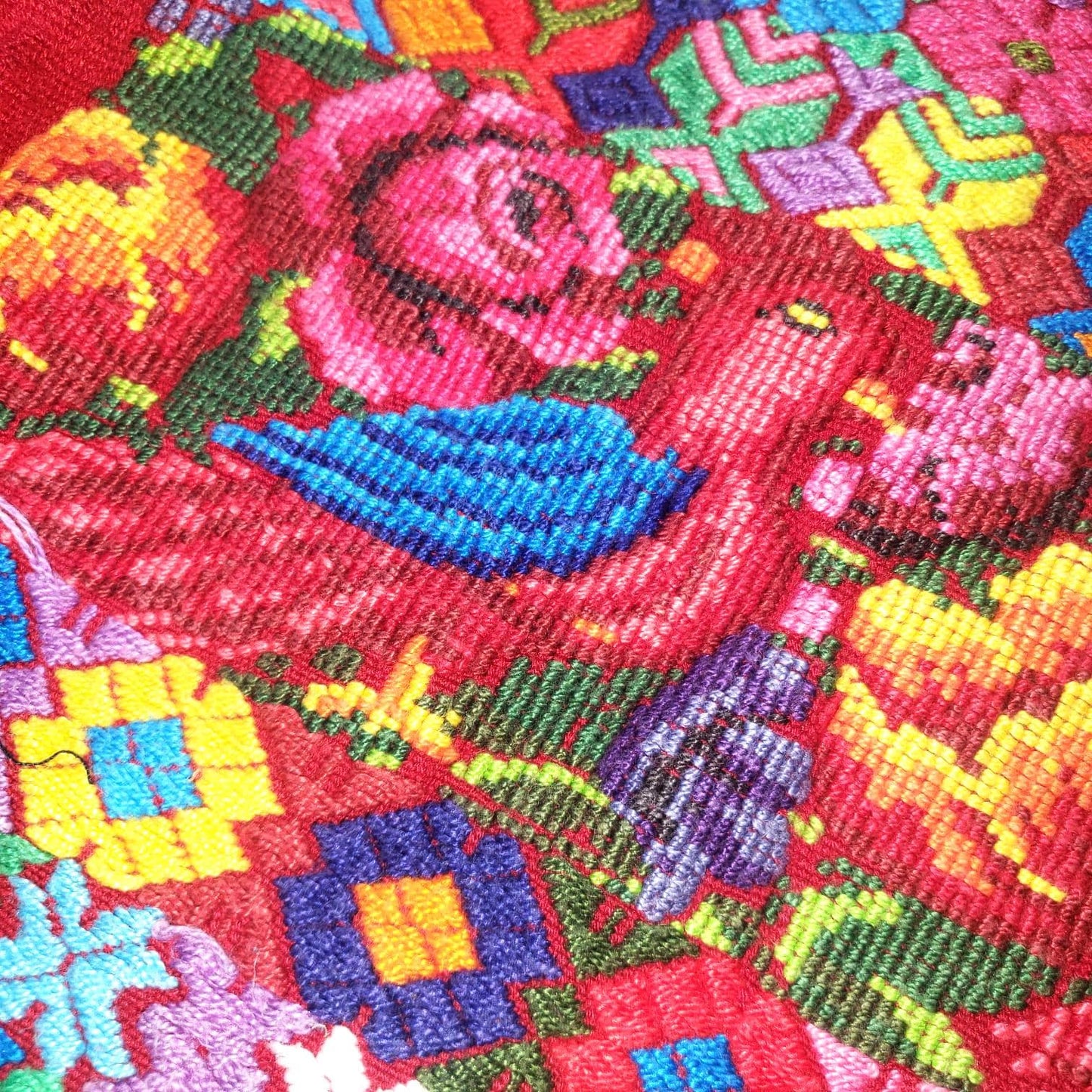 Vintage cotton unique RED handmade weaved Mayan TACTIC COBAN huipil