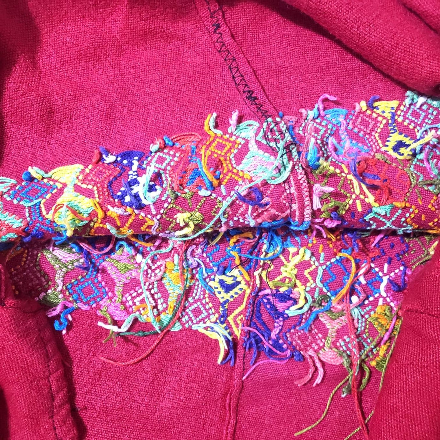 Vintage cotton unique RED handmade weaved Mayan TACTIC COBAN huipil