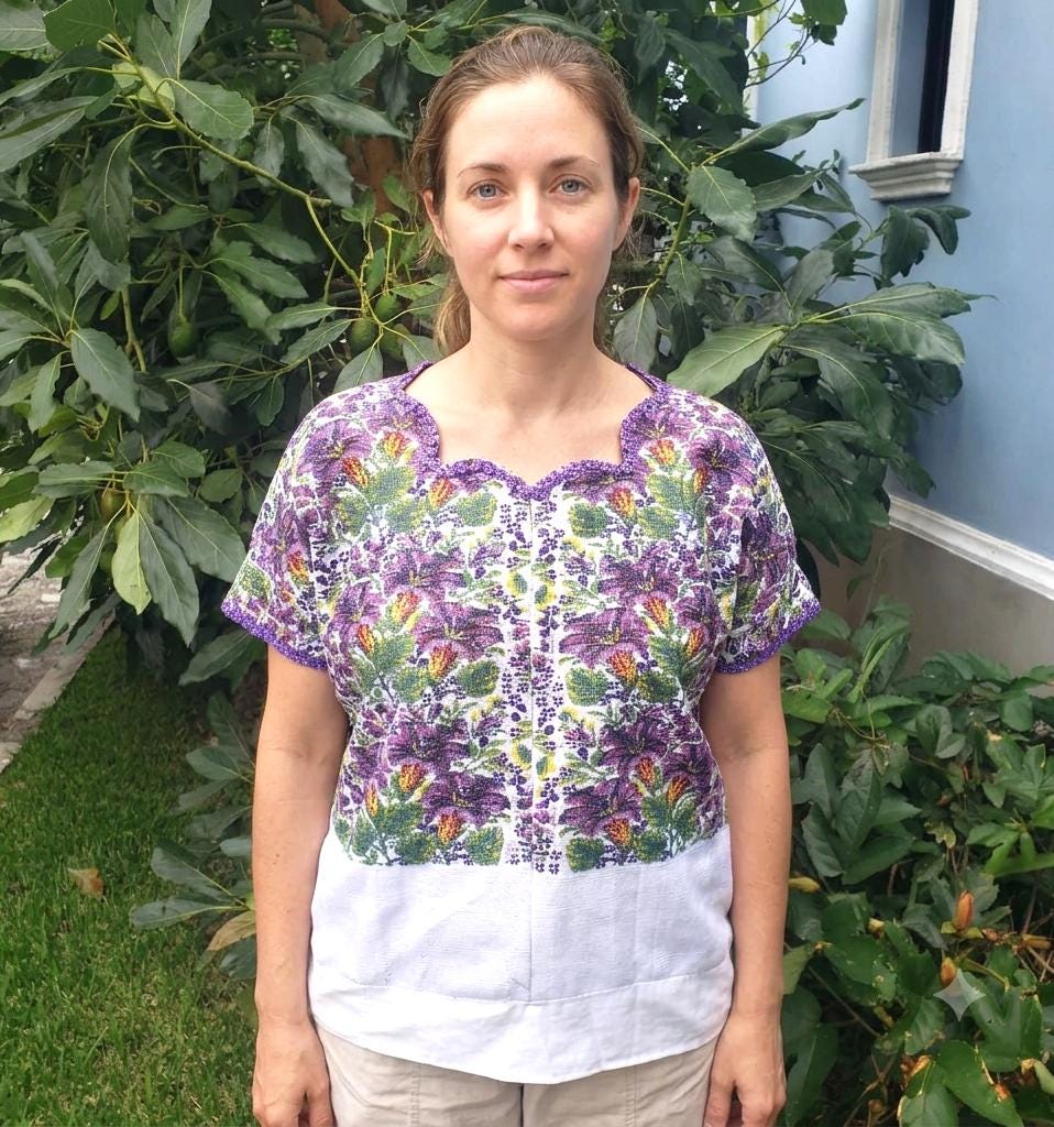 Handmade Weaved WHITE Cotton Huipil, "Mayan Floral" Style, TECPAN Tunique