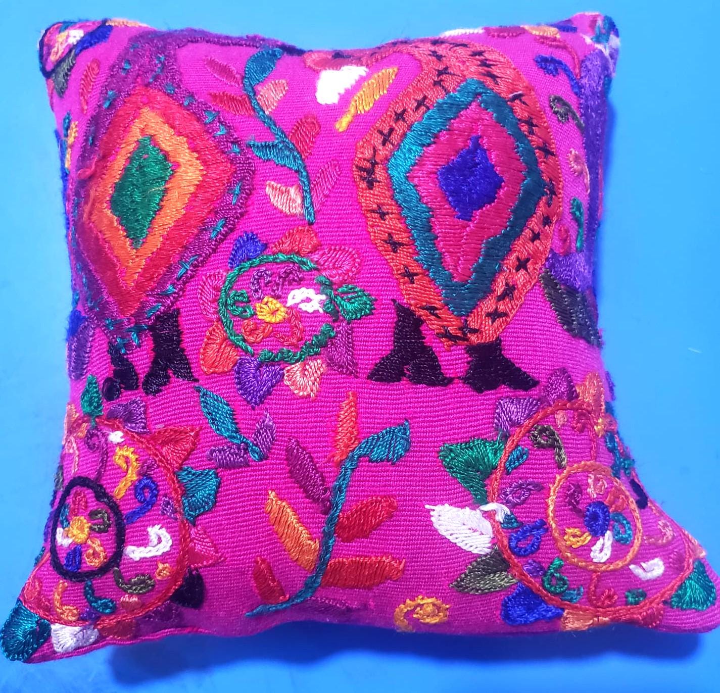 MINI Guatemala Hand Embroidery Pillow, Peacock Couple Embroidery Cushion 8x8, Magento Birds Pillow Case