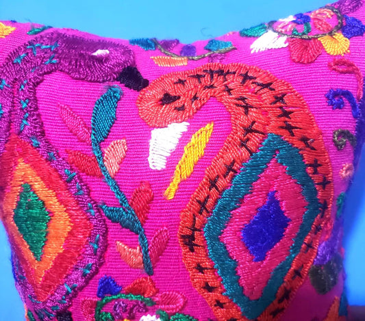 MINI Guatemala Hand Embroidery Pillow, Peacock Couple Embroidery Cushion 8x8, Magento Birds Pillow Case
