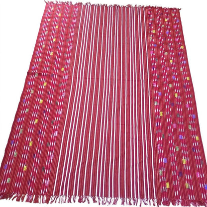 Solola Cotton Handwoven Burgundy Tablecloth With Fringes 56x76 inches