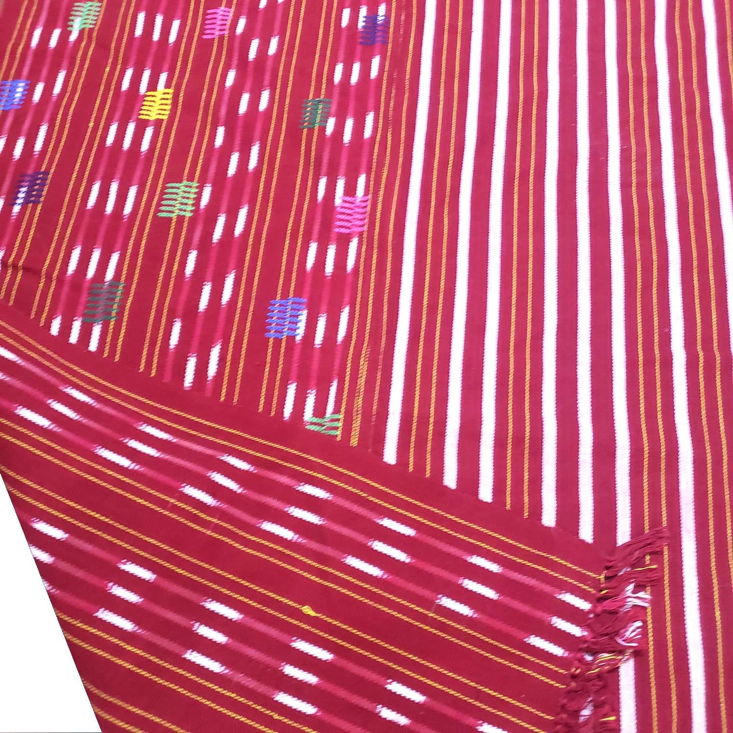 Solola Cotton Handwoven Burgundy Tablecloth With Fringes 56x76 inches
