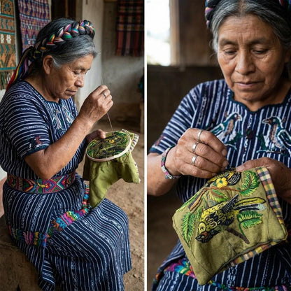 Migdalia Guarán embroidering