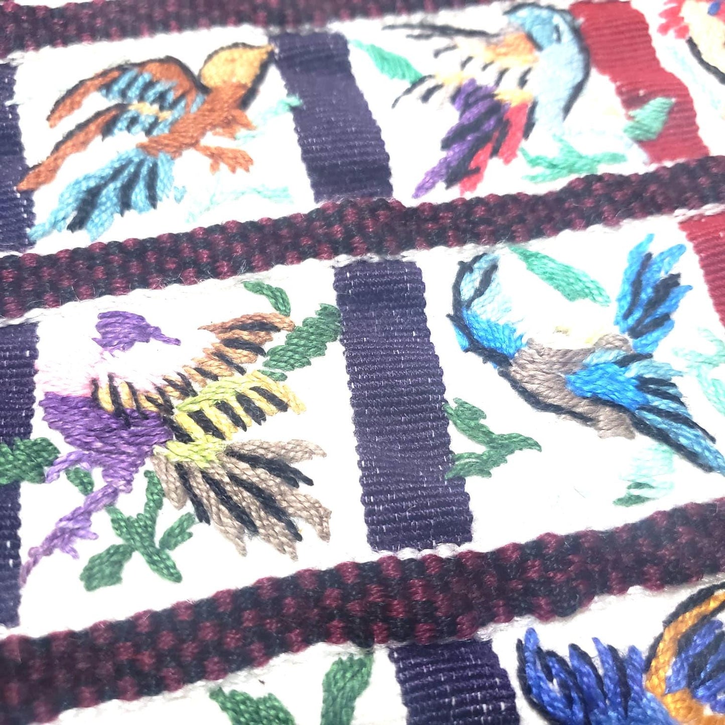 Vintage Handmade EMBROIDERED Parrots SANTIAGO Atitlan Huipil Cotton Wall Decor Tapestry