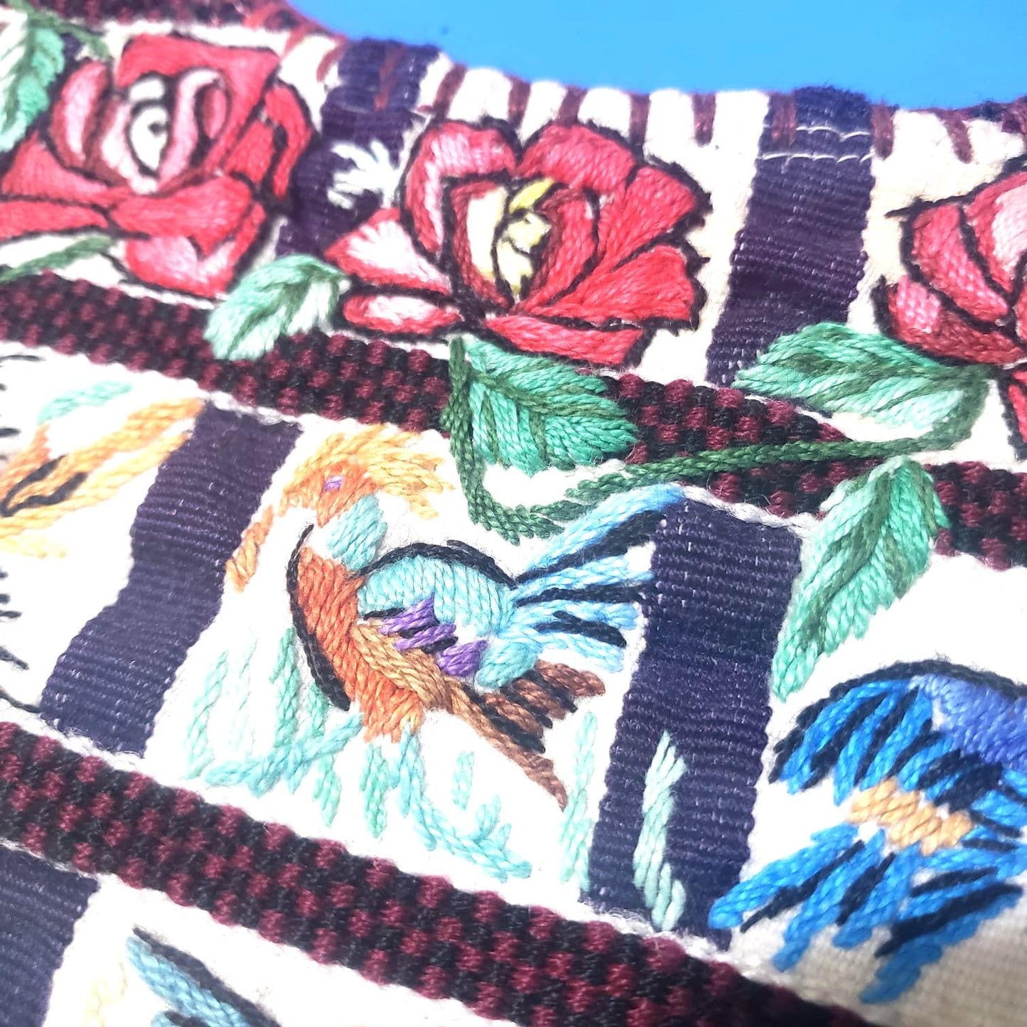Vintage Handmade EMBROIDERED Parrots SANTIAGO Atitlan Huipil Cotton Wall Decor Tapestry