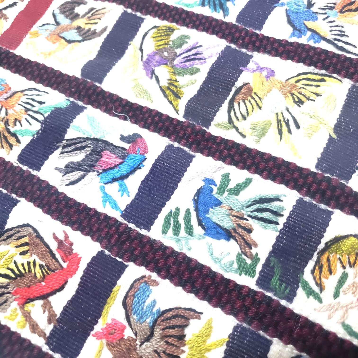 Vintage Handmade EMBROIDERED Parrots SANTIAGO Atitlan Huipil Cotton Wall Decor Tapestry