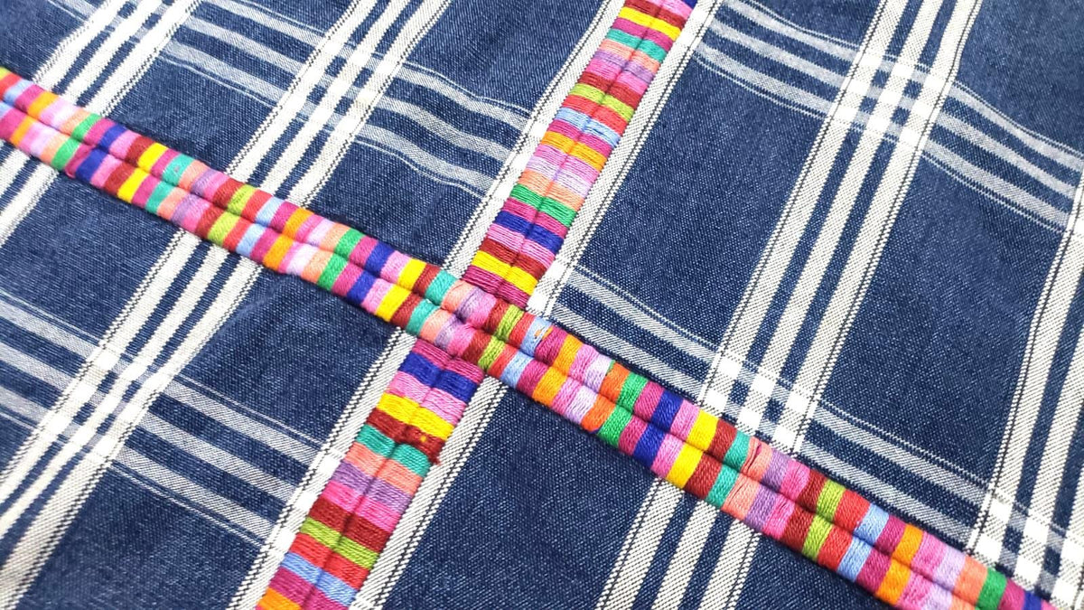 Vintage Guatemalan Cotton Corte Fabric: Hand-Embroidered Indigo Woven Textile