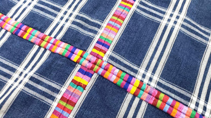 Vintage Guatemalan Cotton Corte Fabric: Hand-Embroidered Indigo Woven Textile