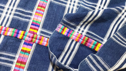 Vintage Guatemalan Cotton Corte Fabric: Hand-Embroidered Indigo Woven Textile