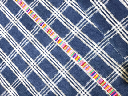 Vintage Guatemalan Cotton Corte Fabric: Hand-Embroidered Indigo Woven Textile