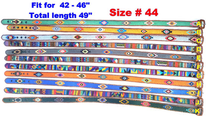 Lot of 2, 3 Authentic Handmade SILK Leather Braided UNISEX Belt, Colorful Woven Design with Buckle and Loop