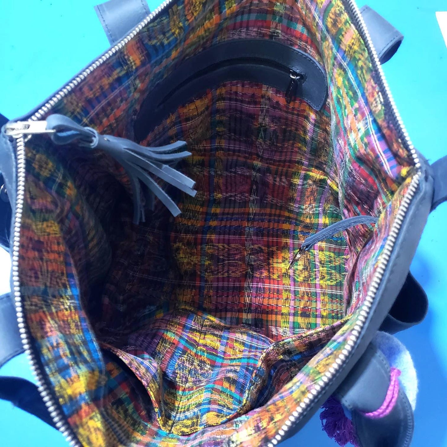 Convertible Backpack Crossbody Day Bag, Diaper Genuine Marbled BLUE Leather Color, Gift For Her