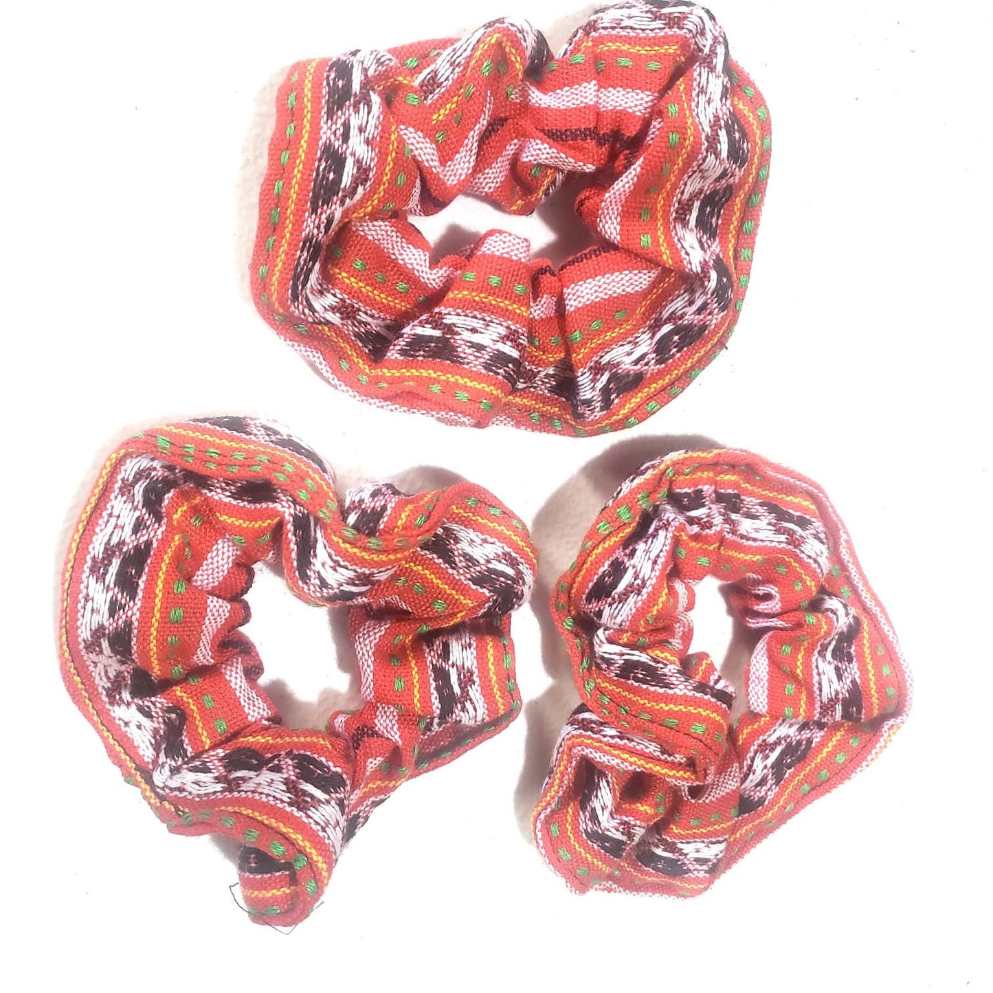 Set of 3 Vibrant Artisan-Made Fabric SCRUNCHIES | Ethically Made Hair Ties