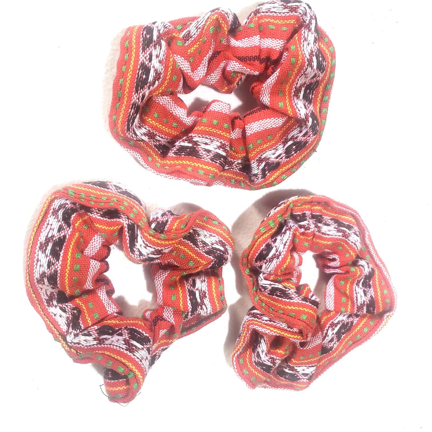 Set of 3 Vibrant Artisan-Made Fabric SCRUNCHIES | Ethically Made Hair Ties