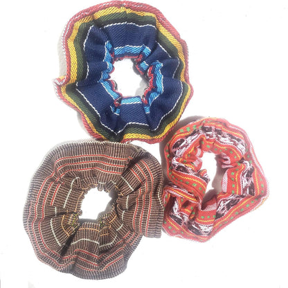 Set of 3 Vibrant Artisan-Made Fabric SCRUNCHIES | Ethically Made Hair Ties