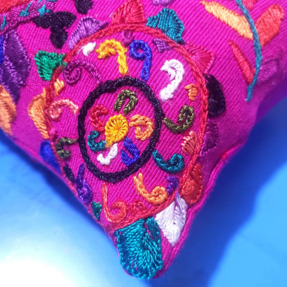 MINI Guatemala Hand Embroidery Pillow, Peacock Couple Embroidery Cushion 8x8, Magento Birds Pillow Case