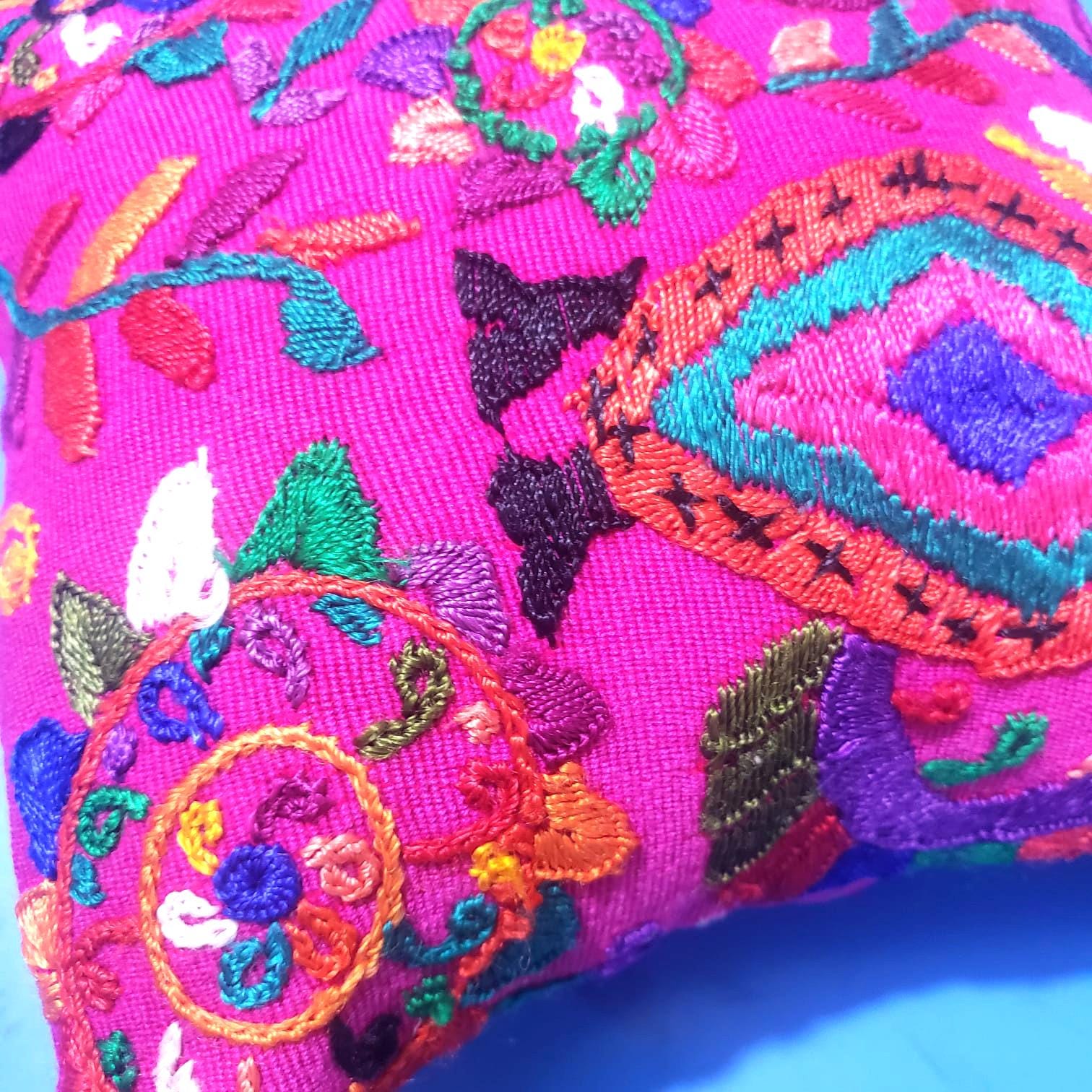 MINI Guatemala Hand Embroidery Pillow, Peacock Couple Embroidery Cushion 8x8, Magento Birds Pillow Case