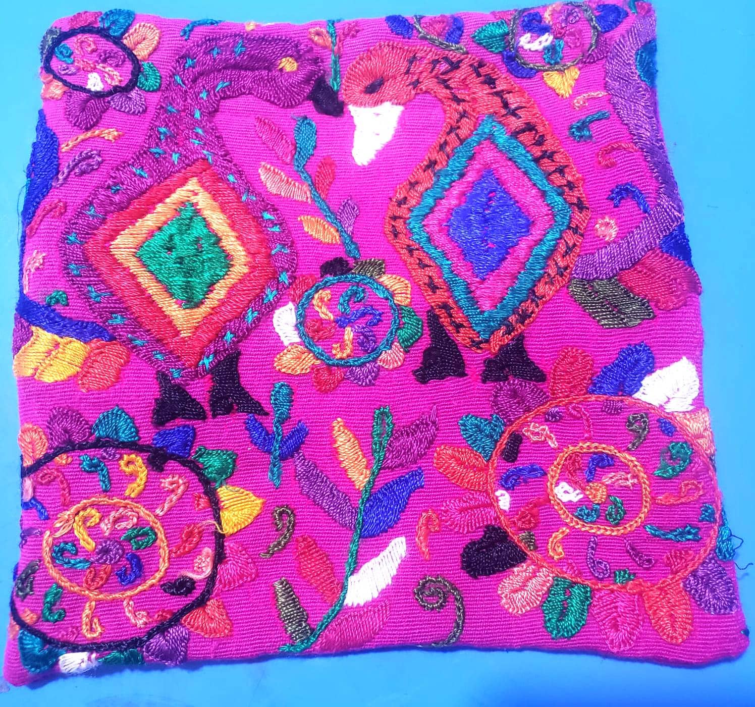 MINI Guatemala Hand Embroidery Pillow, Peacock Couple Embroidery Cushion 8x8, Magento Birds Pillow Case