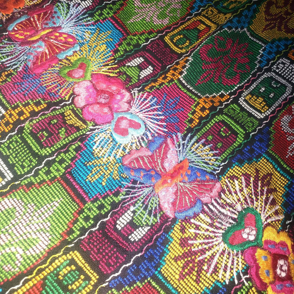 Handmade Guatemala Cotton Fabric: ZUNIL Corte, Mayan STONES Pattern Textil, Fabric Per Yard