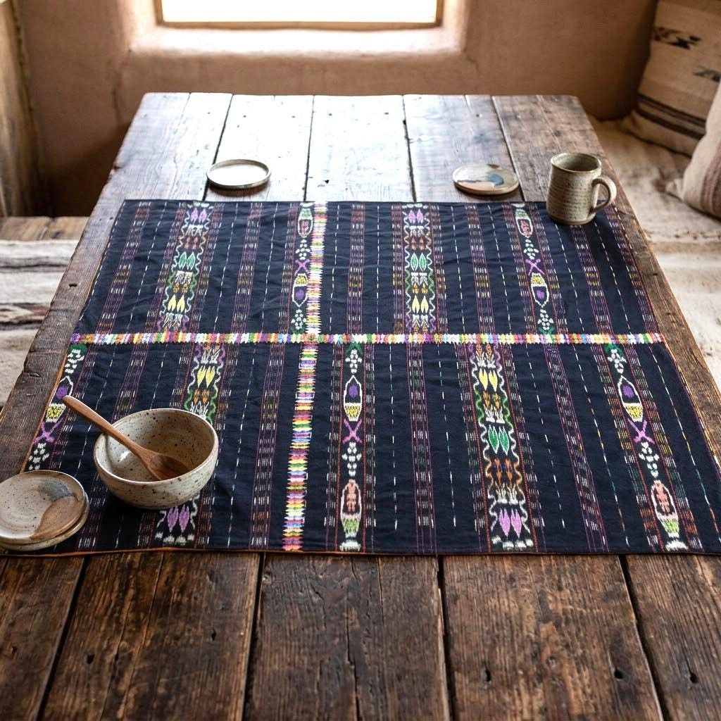 INDIGO Artisan Elegance TABLECLOTH, Embroidered Nahuala Heritage Table Cover, Vibrant Threads Dining Cloth