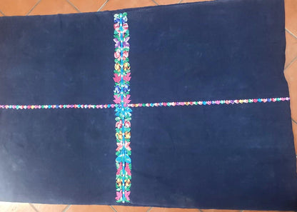 GUATEMALAN XENACOJ Denim Cotton Corte FABRIC Per Yard - Vintage Embroidered Hand Woven Fabric