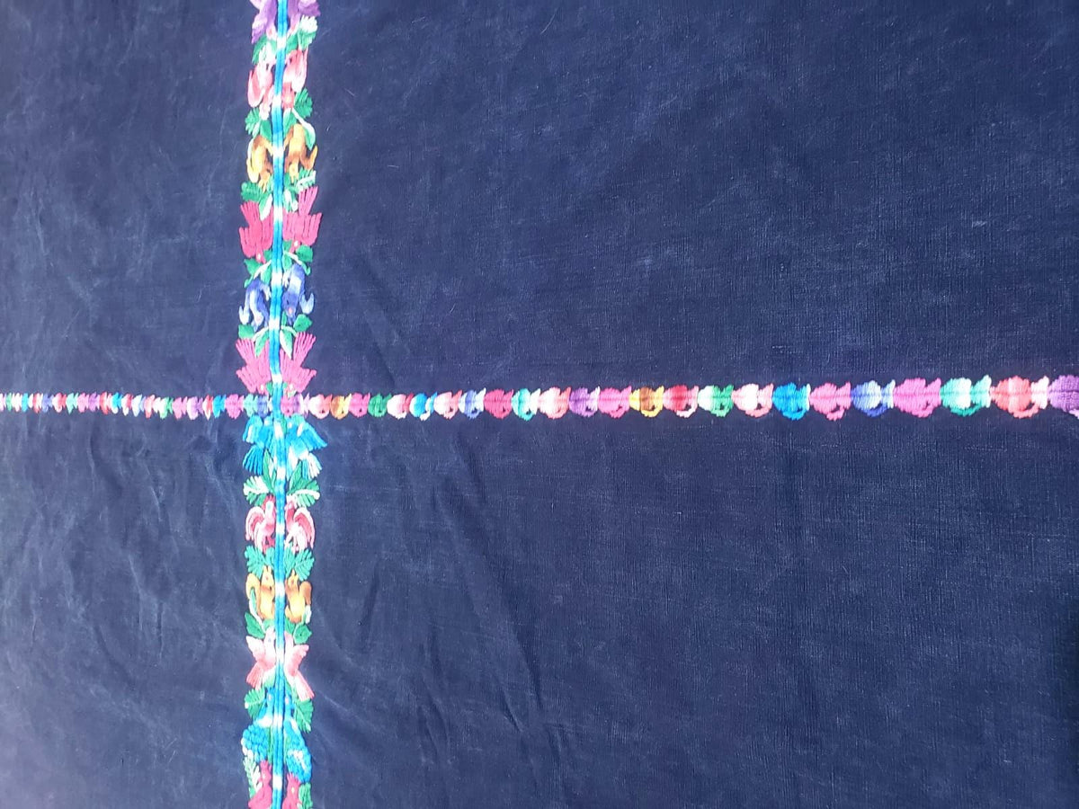 GUATEMALAN XENACOJ Denim Cotton Corte FABRIC Per Yard - Vintage Embroidered Hand Woven Fabric