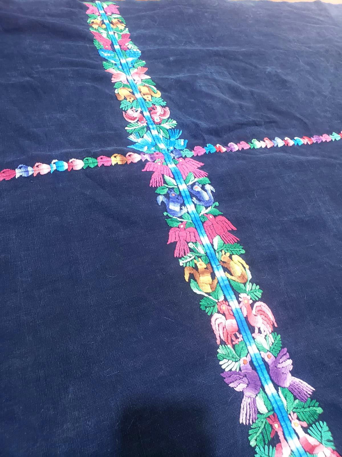 GUATEMALAN XENACOJ Denim Cotton Corte FABRIC Per Yard - Vintage Embroidered Hand Woven Fabric