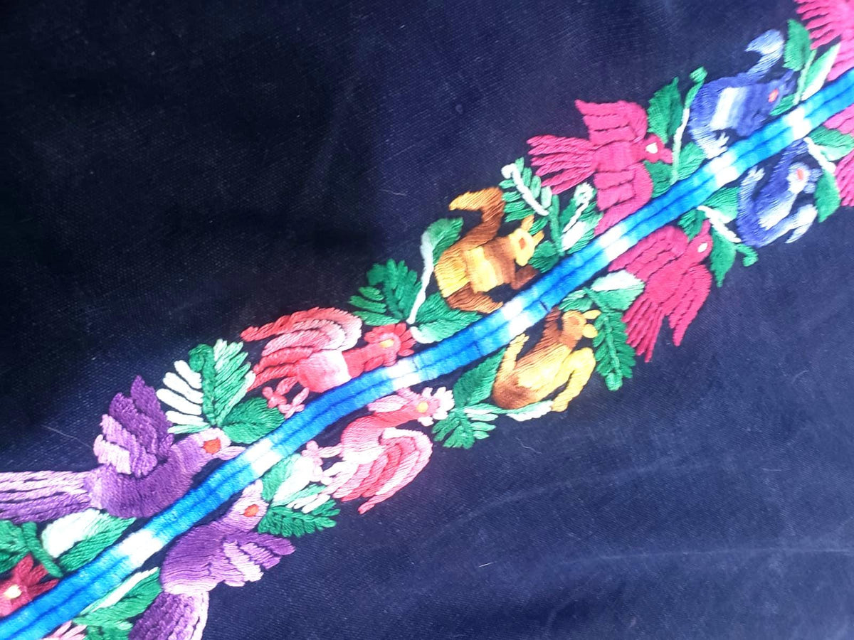 GUATEMALAN XENACOJ Denim Cotton Corte FABRIC Per Yard - Vintage Embroidered Hand Woven Fabric