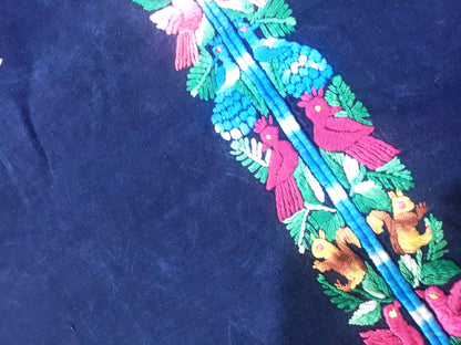 GUATEMALAN XENACOJ Denim Cotton Corte FABRIC Per Yard - Vintage Embroidered Hand Woven Fabric