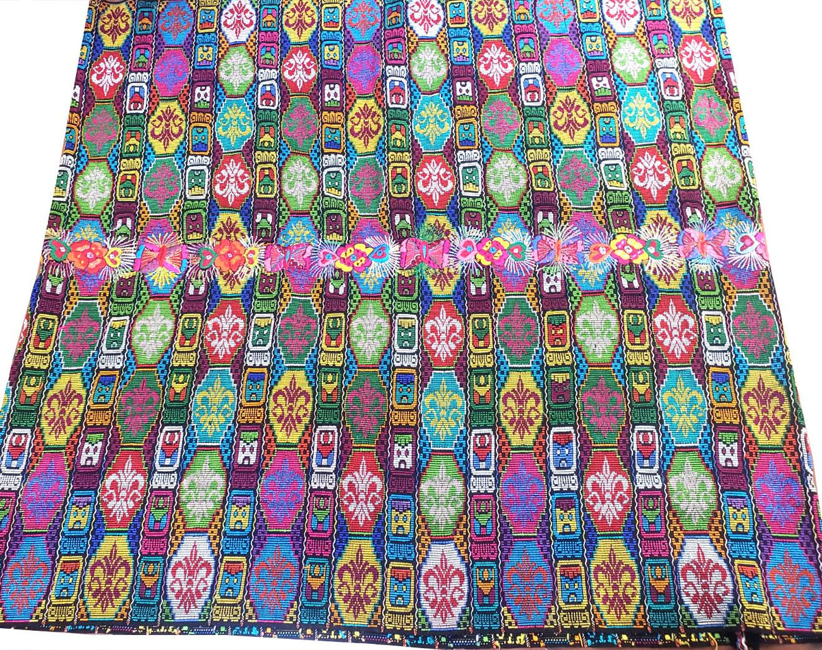 Handmade Guatemala Cotton Fabric: ZUNIL Corte, Mayan STONES Pattern Textil, Fabric Per Yard